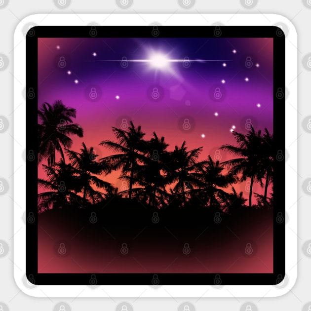 Midnight Purple Sky with Glowing Stars and Palm Trees Landscape Sticker by AussieMumaArt